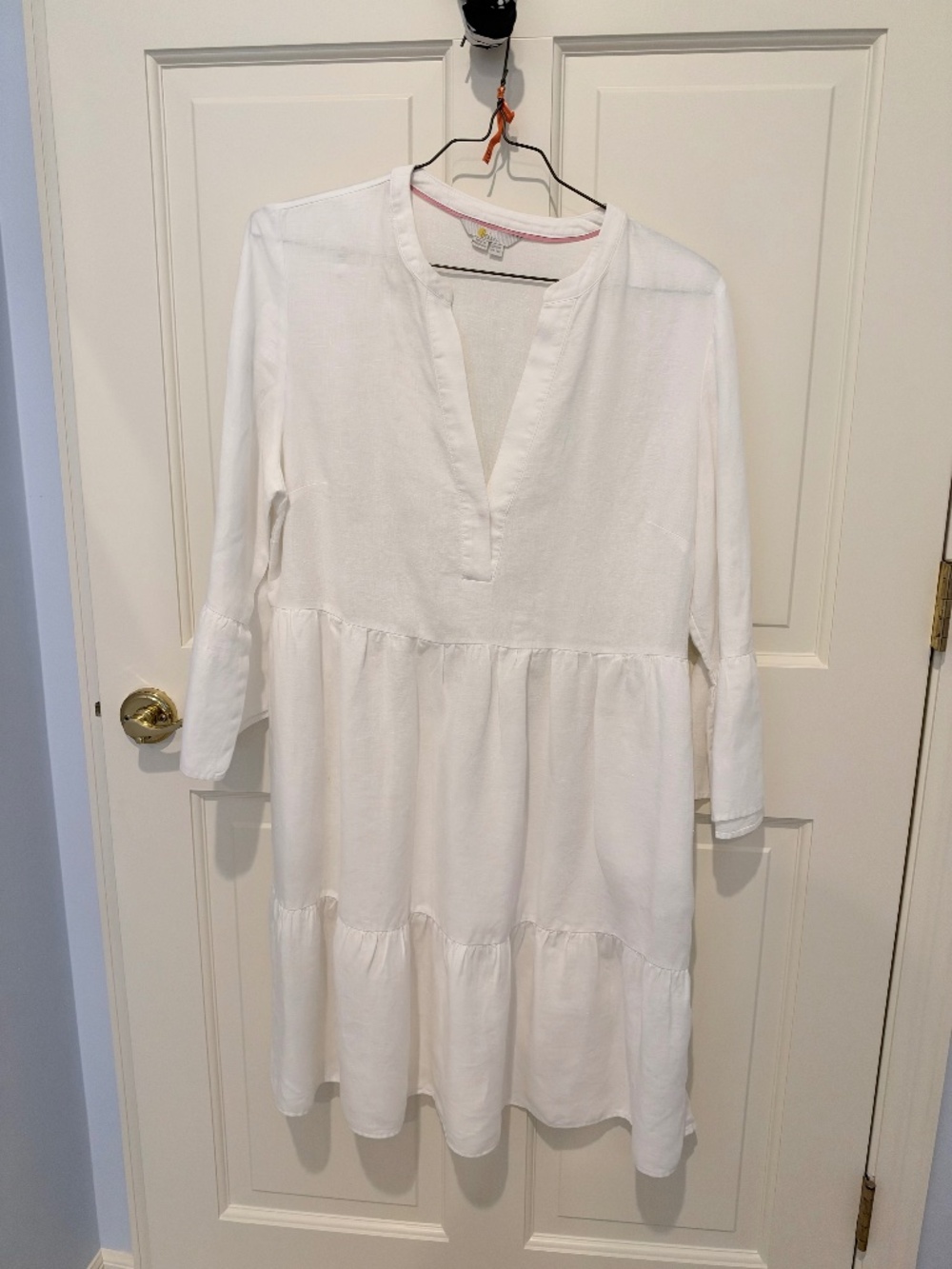 Boden White Tiered Dress with Bell Sleeves | US 14R